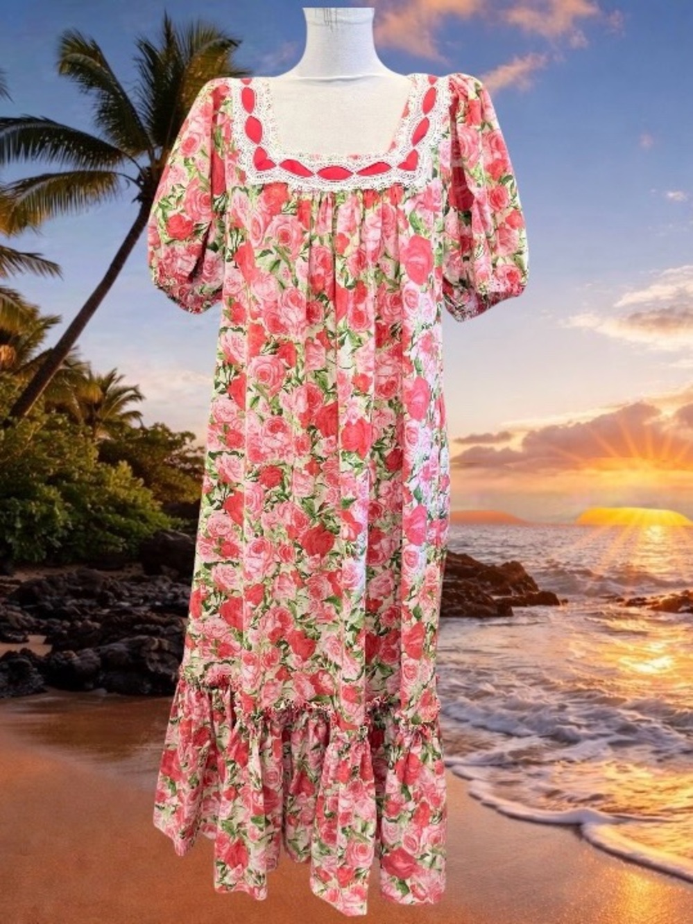 Floral Pink Rose Prairie Maxi Dress
